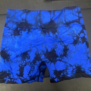 Tie-Dye Blue & Black High-Waist Bike Shorts